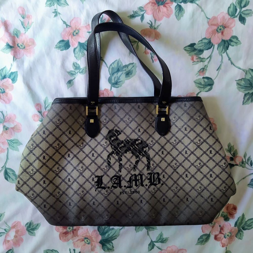L.A.M.B. Leather Shoulder Bag Purse Tote Monogram